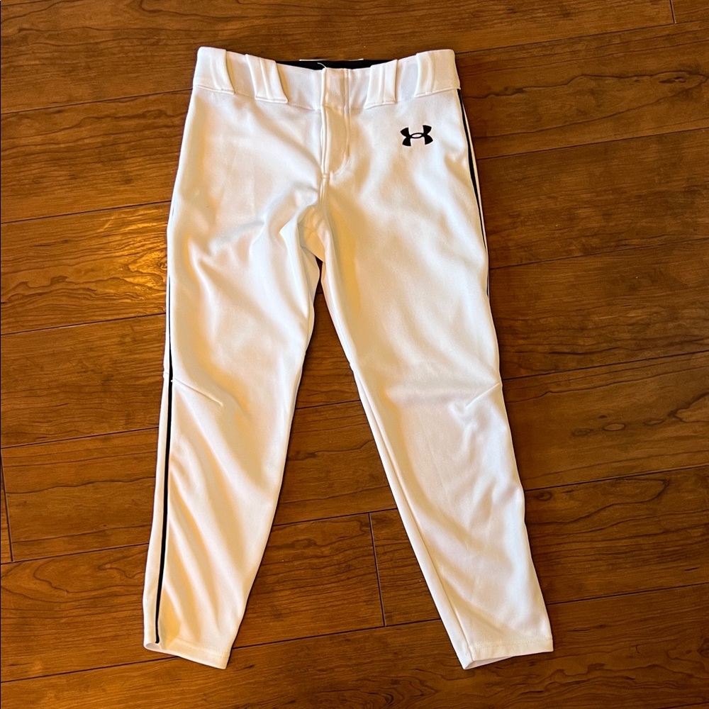 Under Armour Kids White Baseball Pants with Black Piping